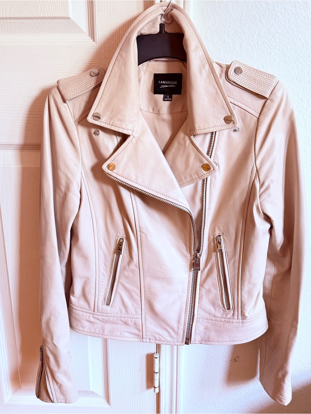 LAMARQUE BEIGE LEATHER MOTO JACKET🔥